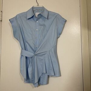 Aknvas Stella Cotton Asymmetric Gathered Shirt in blue size XS